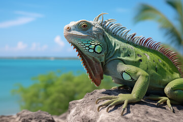 Obraz premium Documentary photo of an iguana perched on a rock