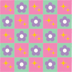 flower checkered sparkles pattern tiles wallpaper abstract purple pink yellow
