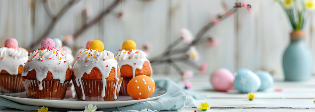 Easter cakes and colorful eggs