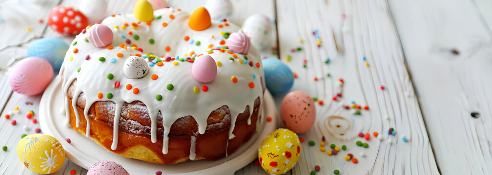 Easter cakes and colorful eggs
