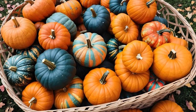 Basket of colored pumpkins