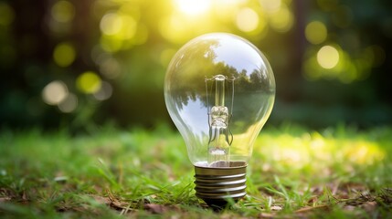 A light bulb among green grass and flowers emphasizes the idea of greening and clean energy.
Concept: energy saving and inspiring projects to improve the environment