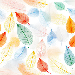 Obraz premium Many leaf colored leaves in a pattern on white, in the style of translucent geometries, textured backgrounds сreated with Generative Ai
