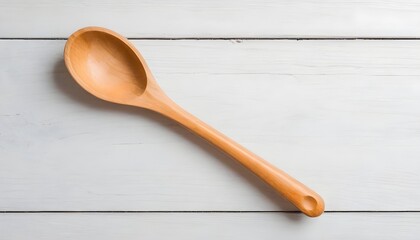 wood spoon  on white wood background - obrazy, fototapety, plakaty