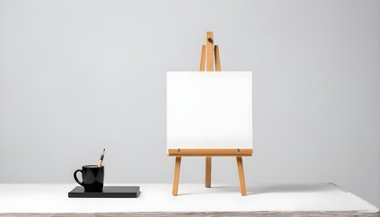 Wooden Easel Miniature with Blank White Square Canvas