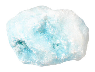 close up of sample of natural stone from geological collection - unpolished blue aragonite mineral...