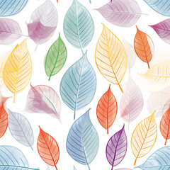 Obraz premium Many leaf colored leaves in a pattern on white, in the style of translucent geometries, textured backgrounds сreated with Generative Ai