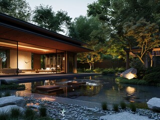 Obraz premium Corporate luxury meets zen in a tranquil tech retreat