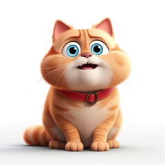 Fototapeta premium white background, light falling from above, front view, cartoon fat cat сreated with Generative Ai
