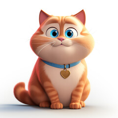 Fototapeta premium white background, light falling from above, front view, cartoon fat cat сreated with Generative Ai