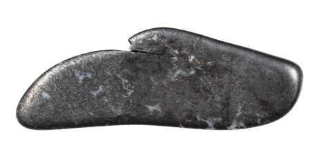 close up of sample of natural stone from geological collection - polished braunite mineral isolated on white background from Liguria, Italy