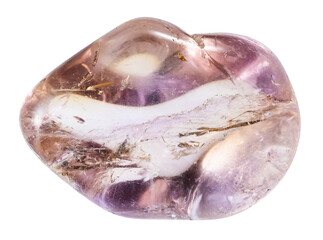 close up of sample of natural stone from geological collection - polished ametrine mineral isolated...
