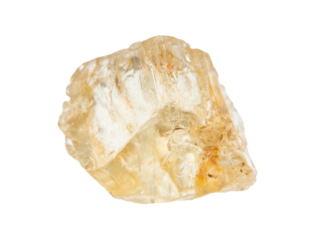 close up of sample of natural stone from geological collection - rough yellow scapolite crystal isolated on white background from Tajikistan