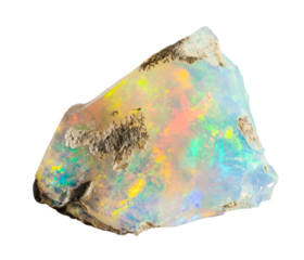 close up of sample of natural stone from geological collection - rough ethiopian opal mineral isolated on white background from Ethiopia