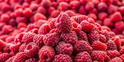 Full Frame Closeup of Fresh Ripe Red Healthy Raspberries. Healthy Eating Concept.