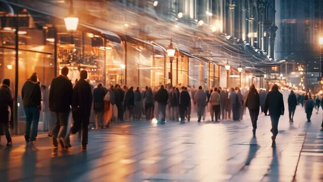 People walking in Oxford street at night, Crowd of people walking in the city at night. Blurred background, AI Generated