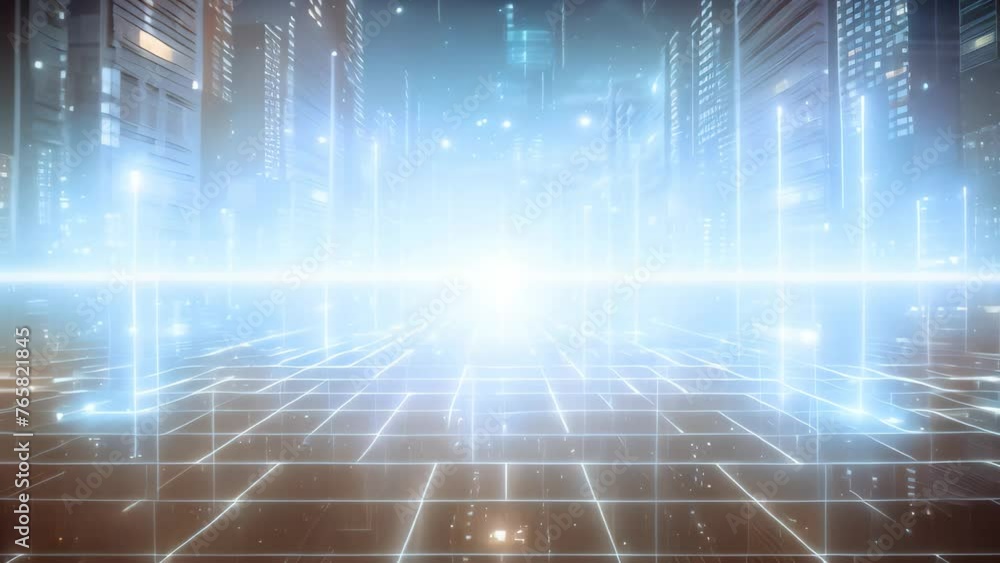 Poster abstract blue matrix digital technology background, cyberspace concept, 3d render, digital data tran