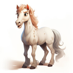a very cute and happy smiling girly horse with big eyes, full body, against a white clear background сreated with Generative Ai