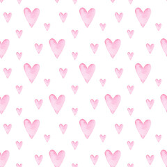 Simple Valentine seamless pattern. Hand painted watercolor background with pink hearts. - 765822055