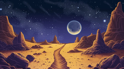 Desert Star Path cartoon - obrazy, fototapety, plakaty