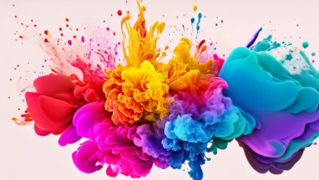 Colorful ink in water isolated on white background. Abstract colored background, Explosion of colored powder on a white background. 3d rendering, AI Generated