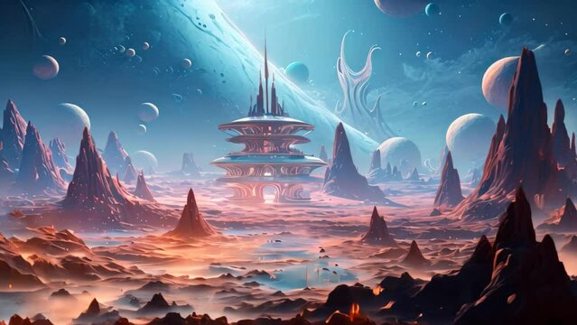 Fantasy alien planet. 3d illustration. Elements of this image furnished by NASA, Fantasy alien planet. Fantasy world. Digital painting. 3D illustration, AI Generated