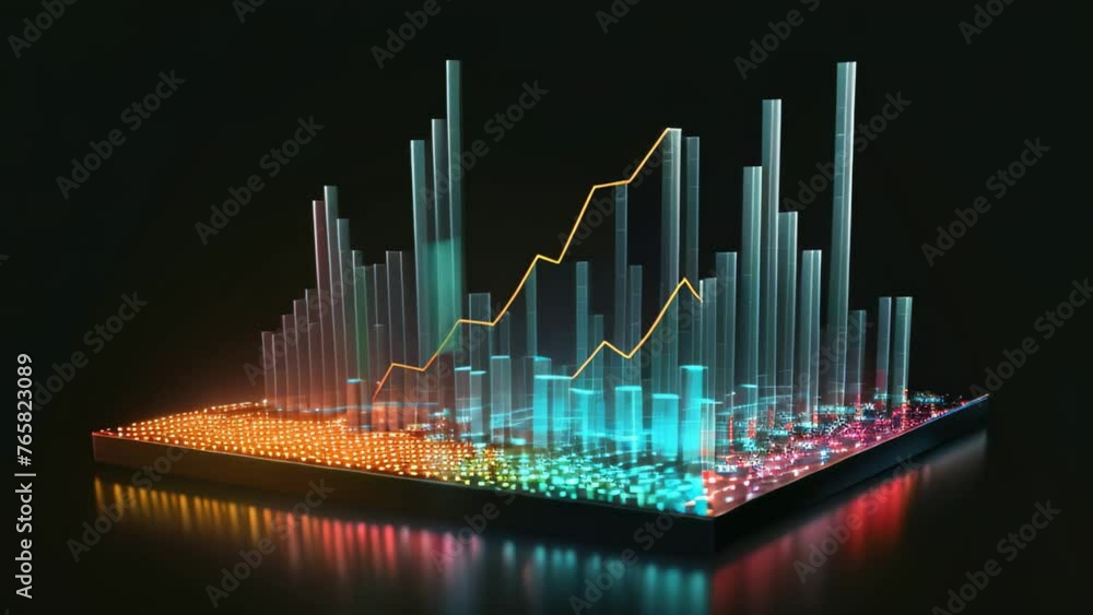 Aufkleber futuristic business graph on a black background. 3d rendering, financial graph chart hologram on a b