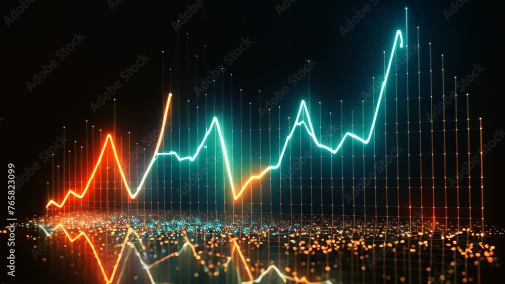 Poster abstract background with glowing forex chart on dark backdrop. 3d rendering, financial graph chart h