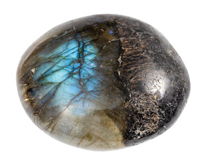 close up of sample of natural stone from geological collection - tumbled labradorite gemstone...