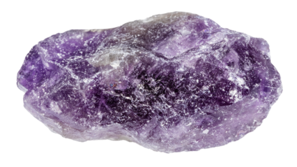 close up of sample of natural stone from geological collection - unpolished amethyst mineral isolated on white background