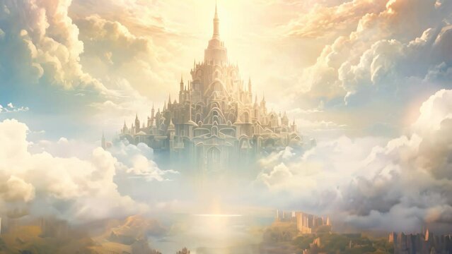 Magic temple in the clouds. Fantasy landscape. 3D rendering, Generate an image that unveils the ethereal beauty, AI Generated
