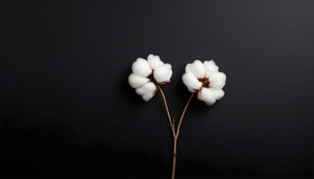 Dry cotton flower over black background