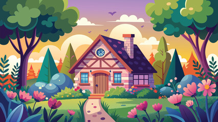 cottage in flowers vector illustration 4.eps