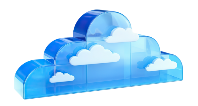 Blue digital cloud cut out. Concept of cloud server, storage and data