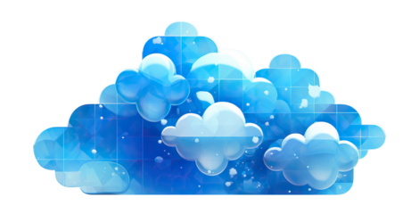 Blue digital cloud cut out. Concept of cloud server, storage and data