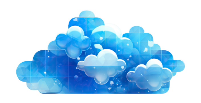 Blue digital cloud cut out. Concept of cloud server, storage and data