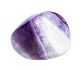 close up of sample of natural stone from geological collection - polished chevron amethyst mineral...