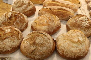 Bread and bakery products are sold in a bakery in Israel.