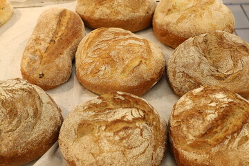 Bread and bakery products are sold in a bakery in Israel.