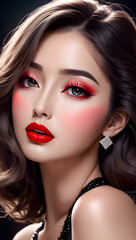 Fototapeta premium Red lady. Generate AI.