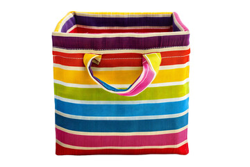 Multicolored Striped Fabric Storage Bin - Isolated on Transparent White Background PNG