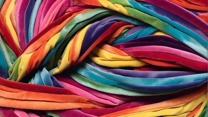 close up of colorful fabrics.Velvet Rainbow collar material