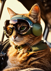 Feline Aviator Adorable Cat Piloting a Fighter Jet in Stylish Sunglasses
