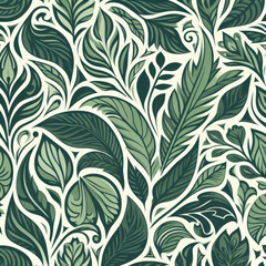 green leafy pattern with white background