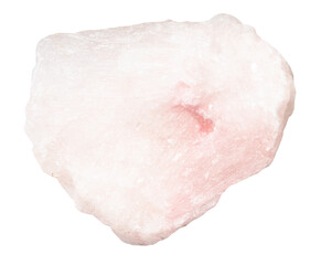 close up of sample of natural stone from geological collection - unpolished pink aragonite mineral isolated on white background