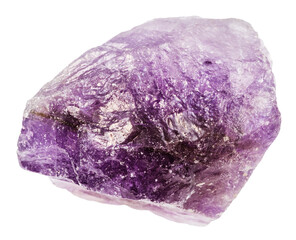 close up of sample of natural stone from geological collection - raw amethyst rock isolated on white background