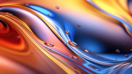 The close up of a glossy liquid surface abstract in red, yellow, and blue colors with a soft focus. 3D illustration of exuberant. generative AI - obrazy, fototapety, plakaty