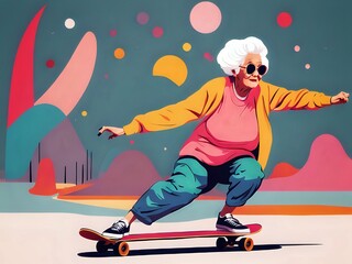 "Ageless Adventure: Grandma Embraces Skateboarding Fun!"