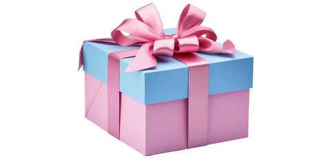 Wrapped vintage gift box with pinkribbon bow, isolated on transparent background 
