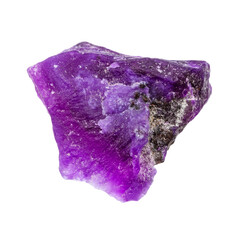 close up of sample of natural stone from geological collection - rough sugilite mineral isolated on white background from South Africa